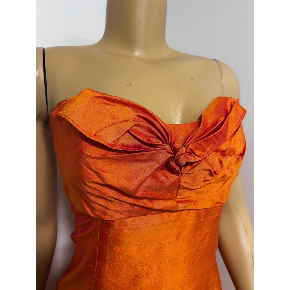 Coren Moore New York Womens Orange 100% Silk Strapless Bow Cocktail Dress Size 4 - Picture 3 of 6